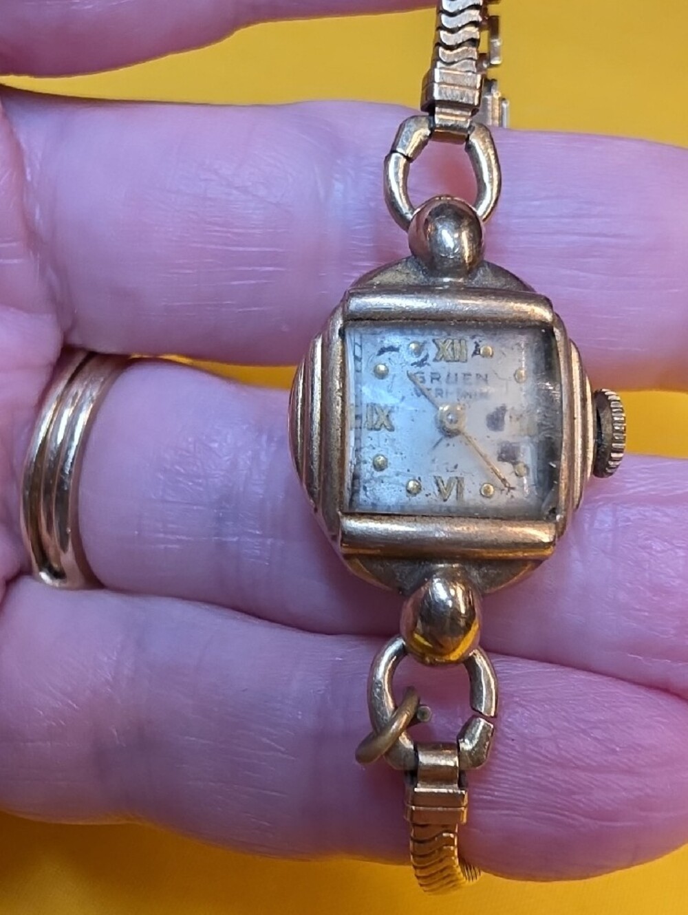 Vintage Gruen Art Deco Cocktail Watch w/ 12K GF Forstner Snake Chain Band